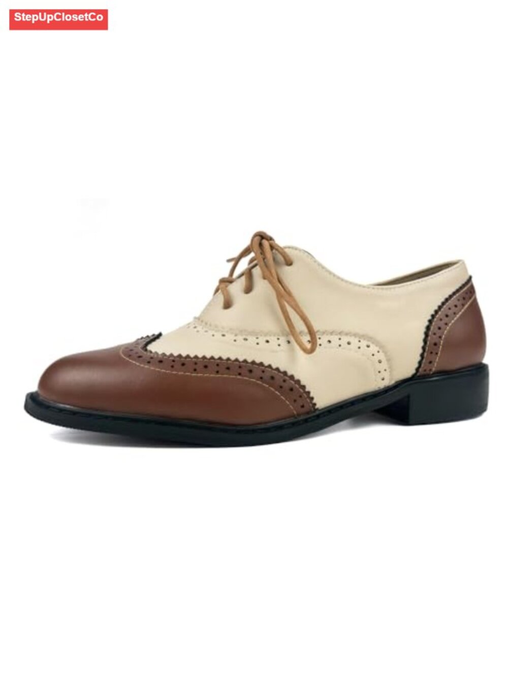 Women's Saddle Oxfords Retro 1950s Two Tone Lace Up Vintage Style Low Heel Shoes